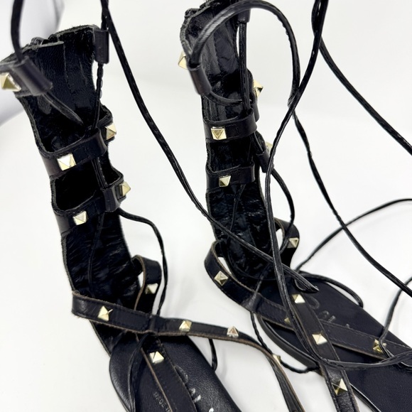 Lace Up Black Gladiator Sandals with Gold Stud Accents - Picture 4 of 8